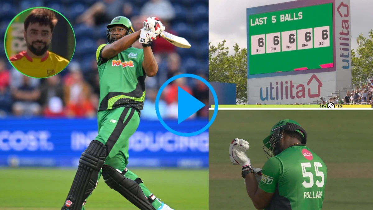 kieron pollard 5 sixes in 5 ball against Rashid khan in the hundred